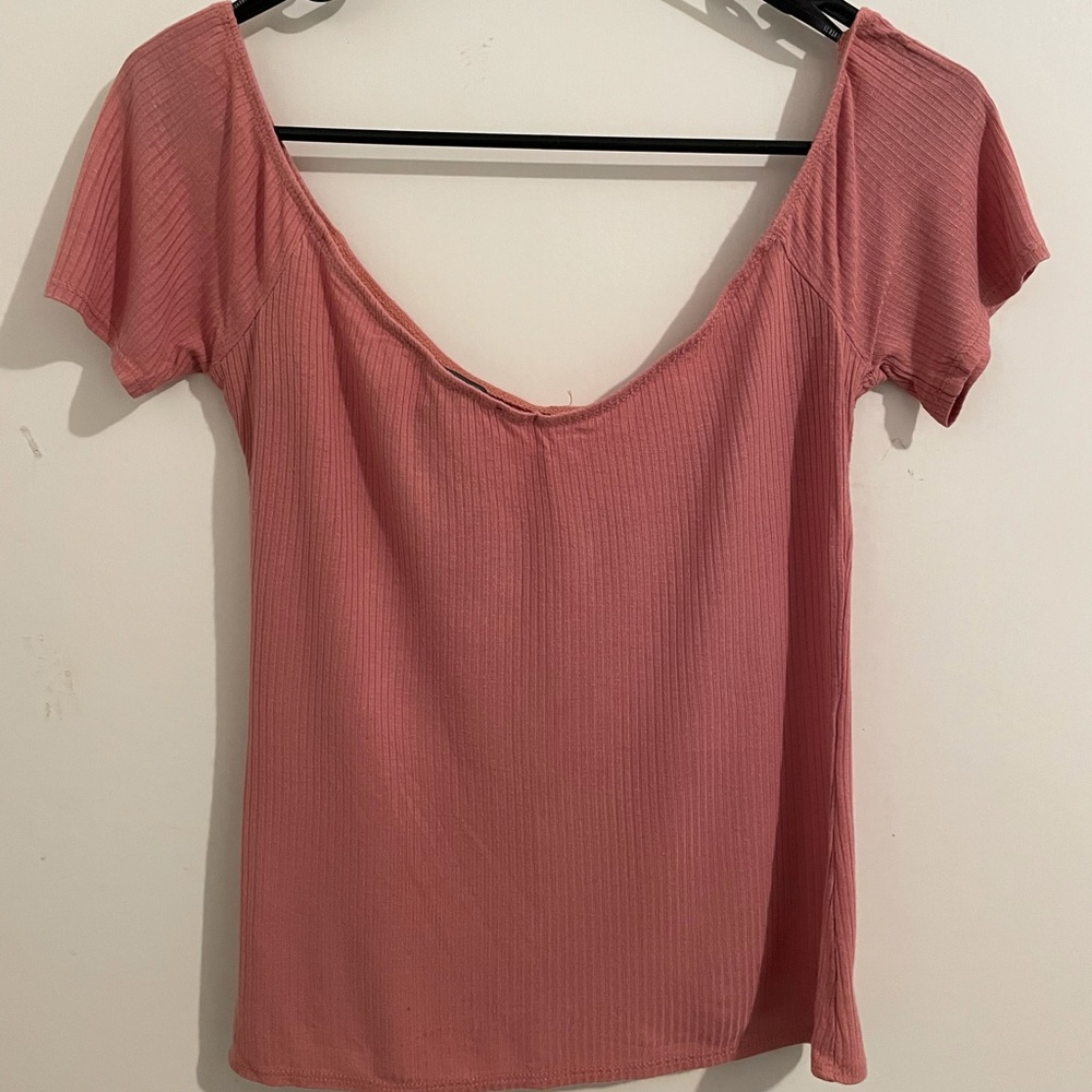 Pink Ribbed Scoop Neck Shirt